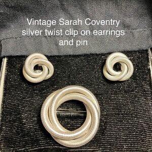 Sarah Coventry Silver Knot Earrings and Brooch Set Vintage
